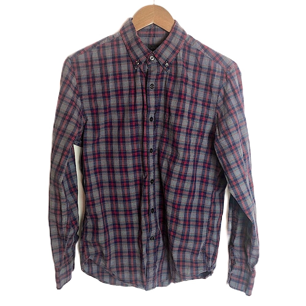J Crew Small Long Sleeve Button-Up Red & Gray Plaid